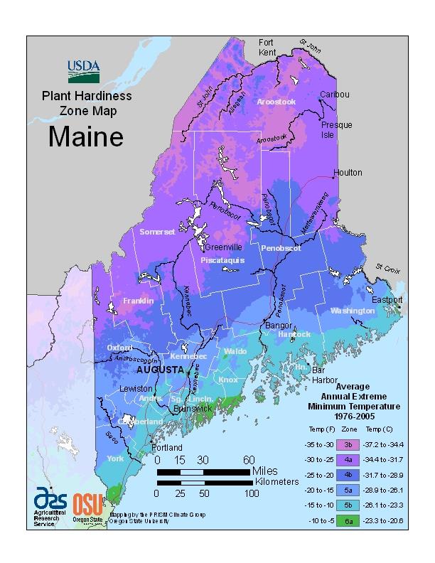 Maine USDA Plant Hardiness Zone Map