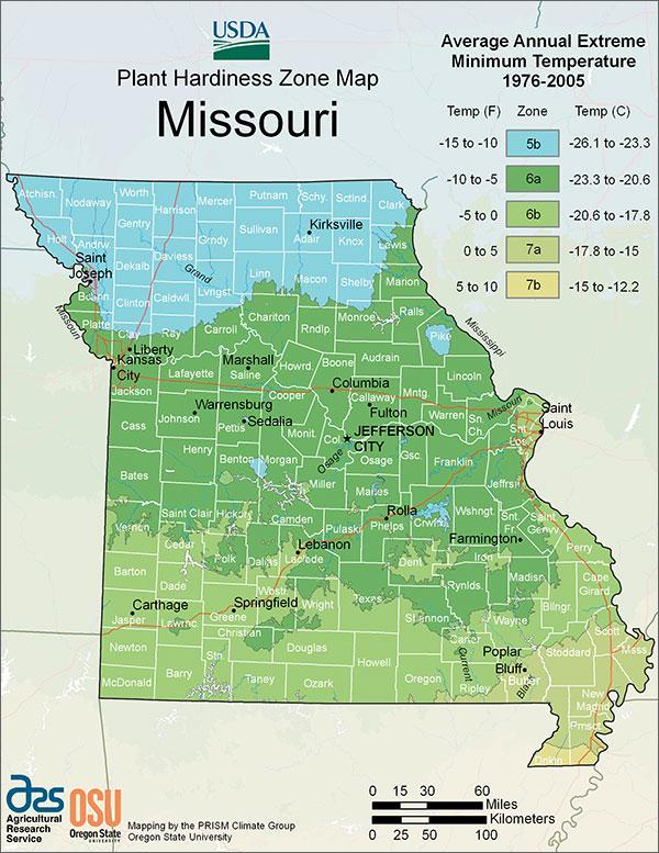 Missouri USDA Plant Hardiness Zone Map